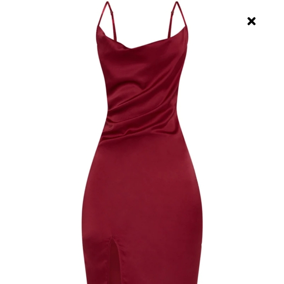 PrettyLittleThing Burgundy Satin Midi Slip Dress size 12 - Picture 3 of 12
